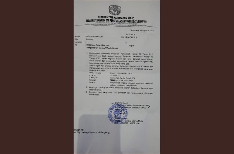 Undang Pelantikan Pemkab Kabupaten Wajo