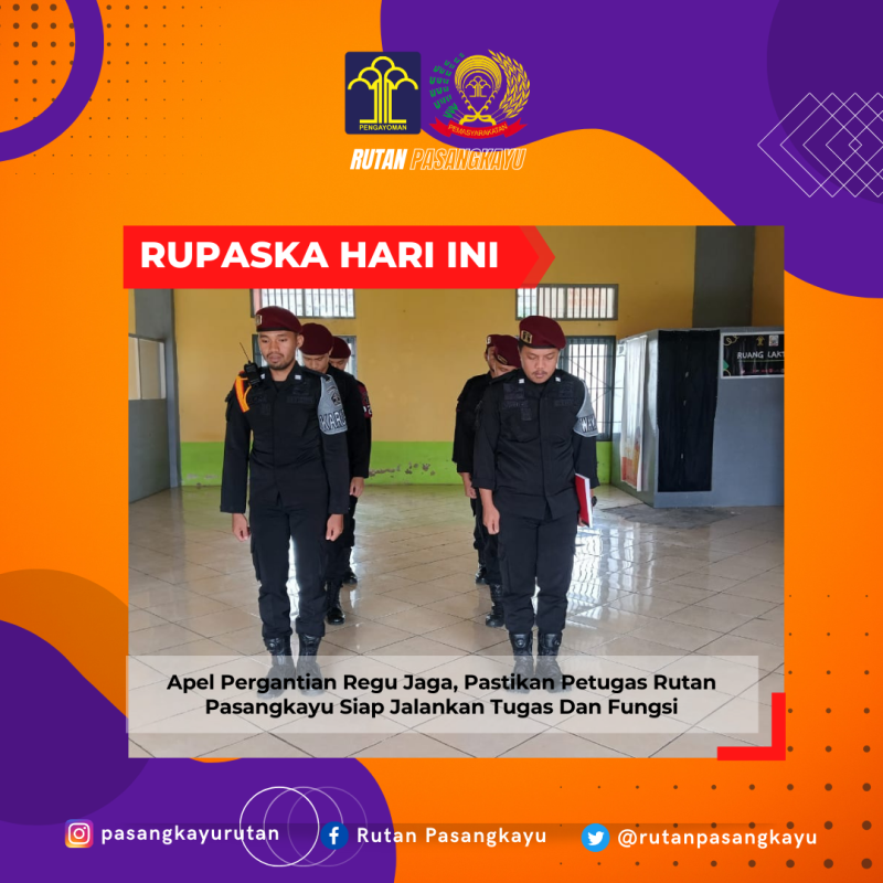 Apel Pergantian Regu Jaga, Pastikan Petugas Rutan Pasangkayu Siap Jalankan Tugas Dan Fungsi. Foto: Rutan Pasanhgkayu/dok (16/01)
