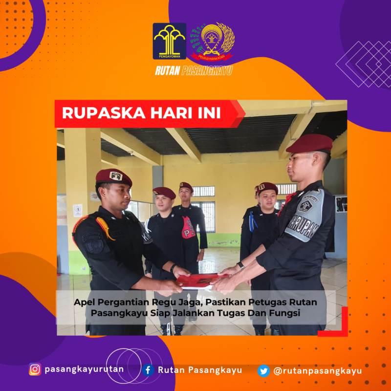 Apel Pergantian Regu Jaga, Pastikan Petugas Rutan Pasangkayu Siap Jalankan Tugas Dan Fungsi. Foto: Rutan Pasangkayu/dok (18/01)
