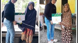 Siska, perwakilan dari Dermaga Sandeq Nusantara Saat Menyerahkan Bantuan