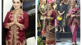 Ketua Bhayangkari Daerah Sulawesi Barat, Ny. Miranti Adang Ginanjar, melangkah anggun mengenakan tenun Kalumpang
