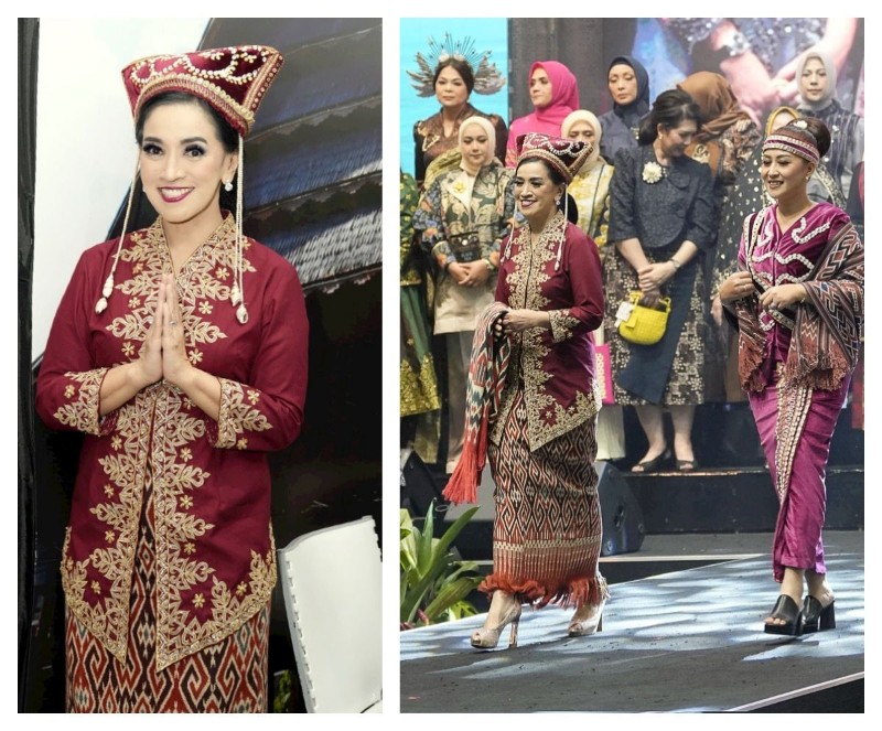  Ketua Bhayangkari Daerah Sulawesi Barat, Ny. Miranti Adang Ginanjar, melangkah anggun mengenakan tenun Kalumpang
