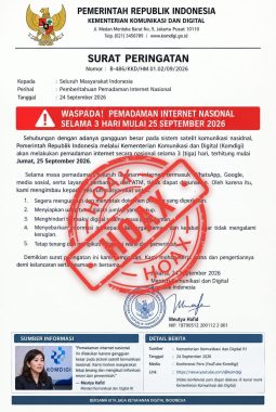 Hoaks! Isu Internet Nasional Dipadamkan 3 Hari Mulai 25 September